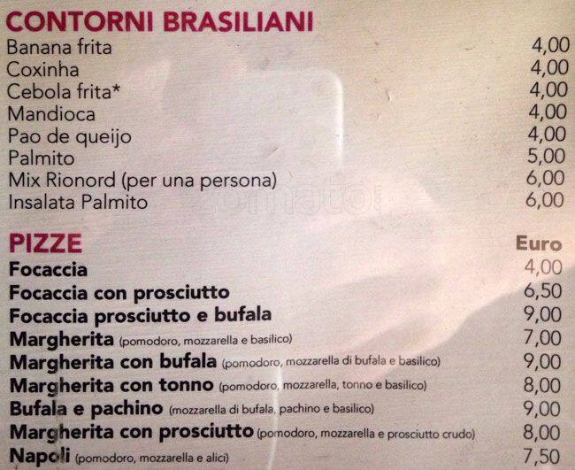 Menu di Rio Nord 