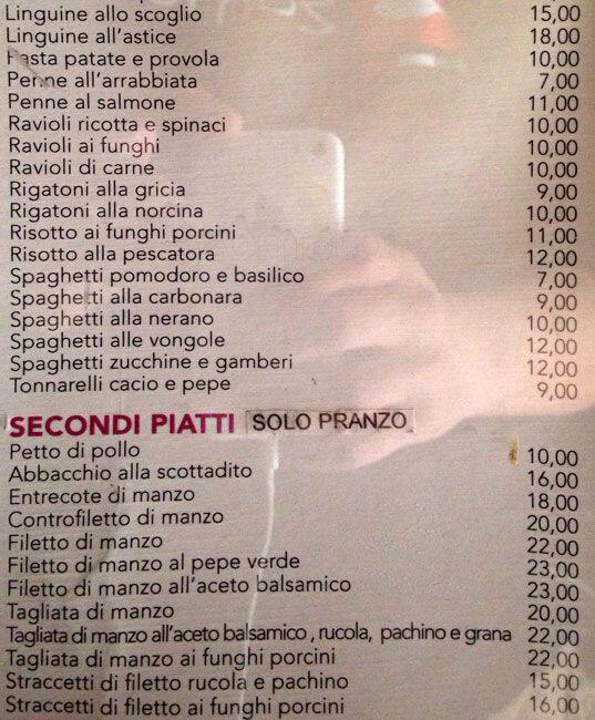 Menu di Rio Nord 