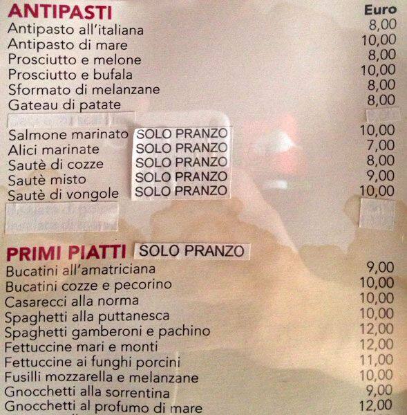 Menu di Rio Nord 