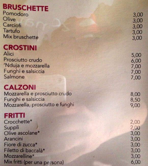 Menu di Rio Nord 