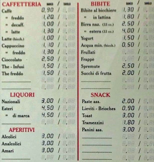 Menu di Bar Stinziani 