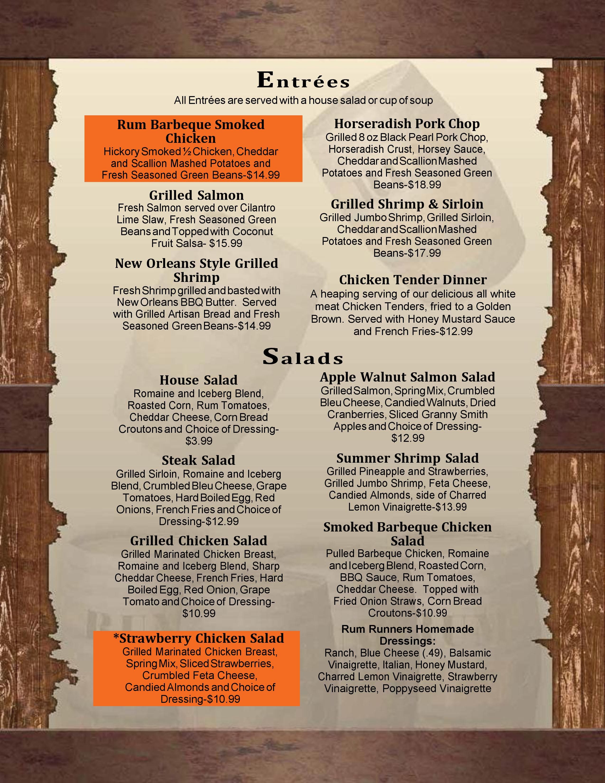 Rum Runners Saloon Menu, Menu for Rum Runners Saloon, West View