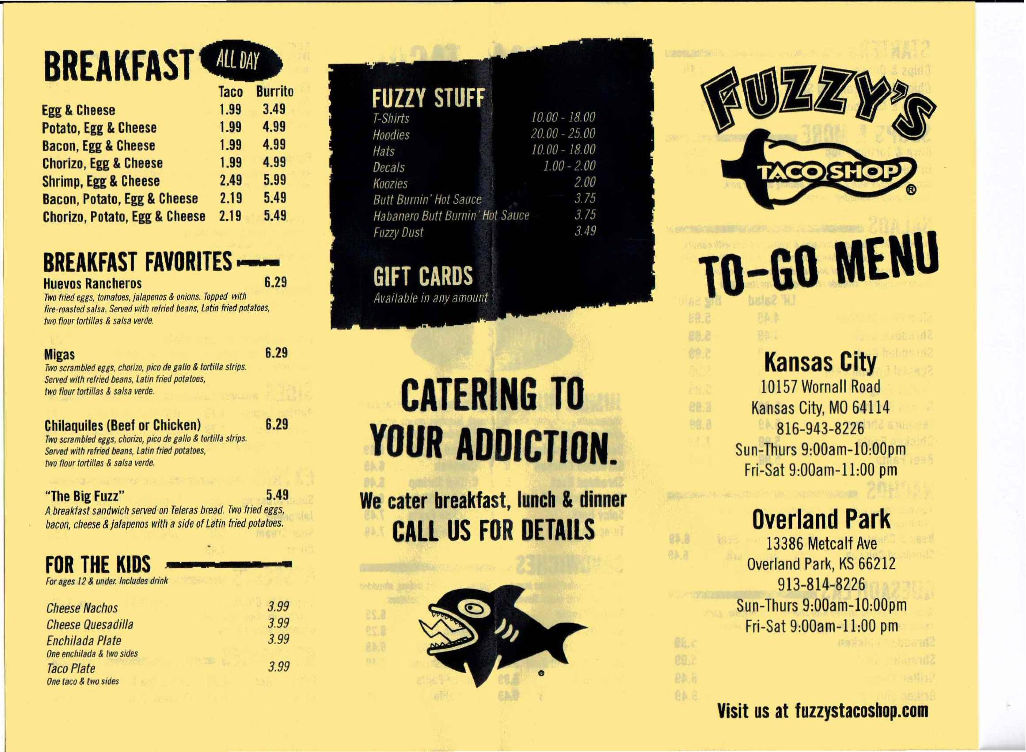 Fuzzy s Taco Shop Menu Menu For Fuzzy s Taco Shop Overland Park 