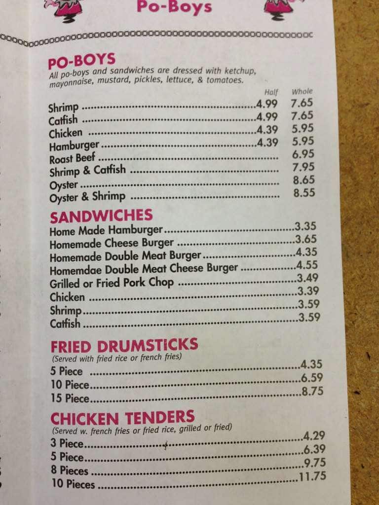 Menu at T C's Seafood restaurant, New Iberia