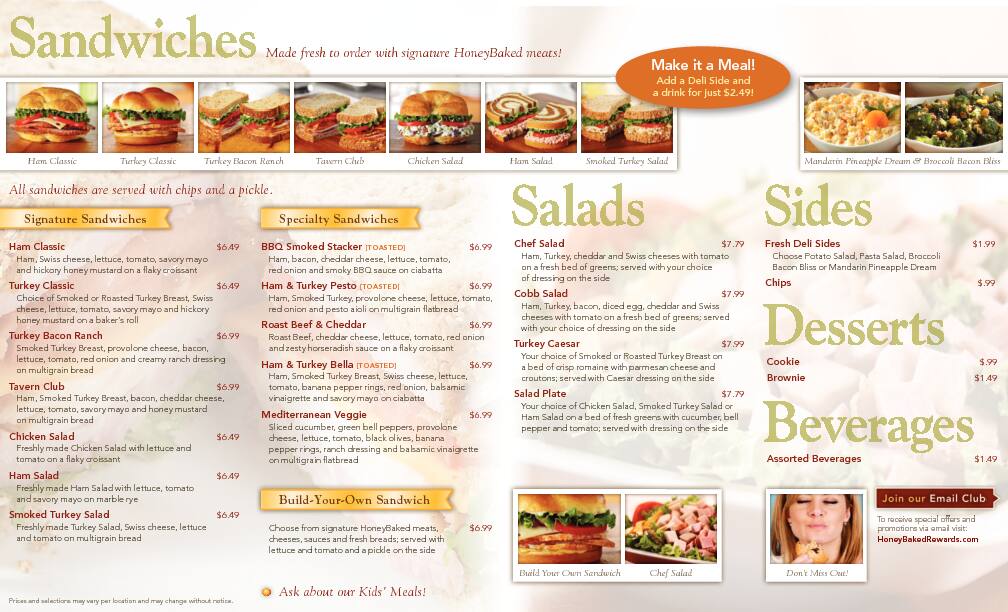 Menu at The Honey Baked Ham Company restaurant, Foley