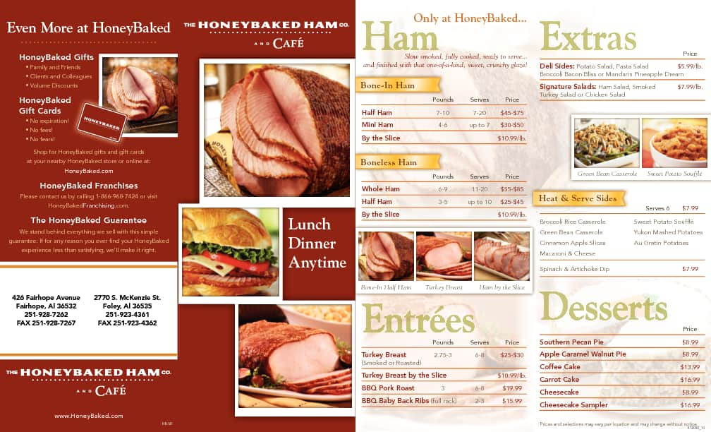 Menu At The Honey Baked Ham Company Restaurant Foley