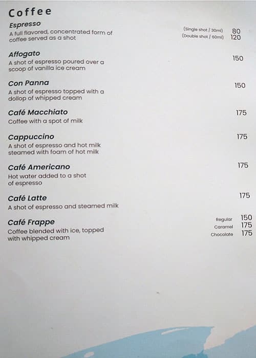 The White Room Coffee & Kitchen menu