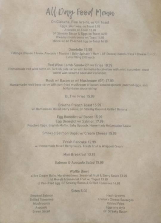 Coffee and Tea Lovers Menu, Menu for Coffee and Tea Lovers, Epsom