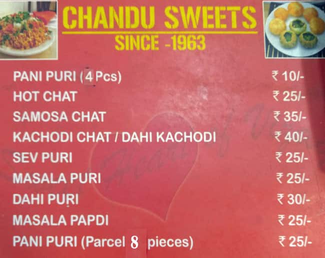 Chandu Sweets menu