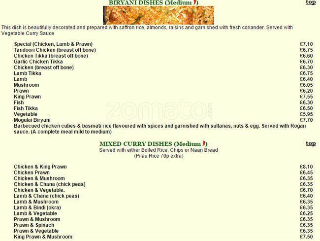 Mahbub Indian Takeaway menu