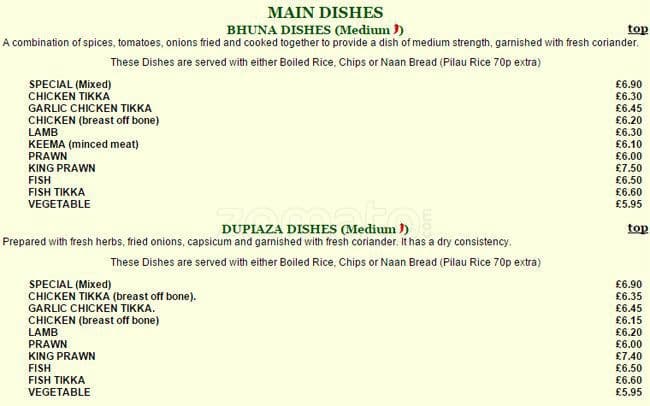 Mahbub Indian Takeaway menu