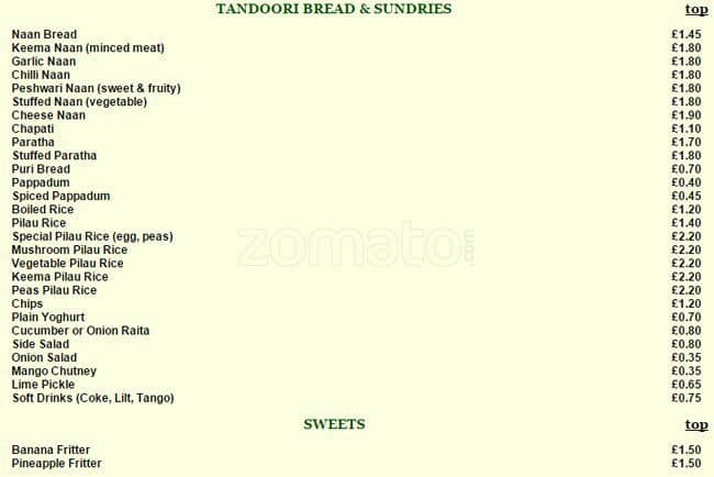 Mahbub Indian Takeaway menu
