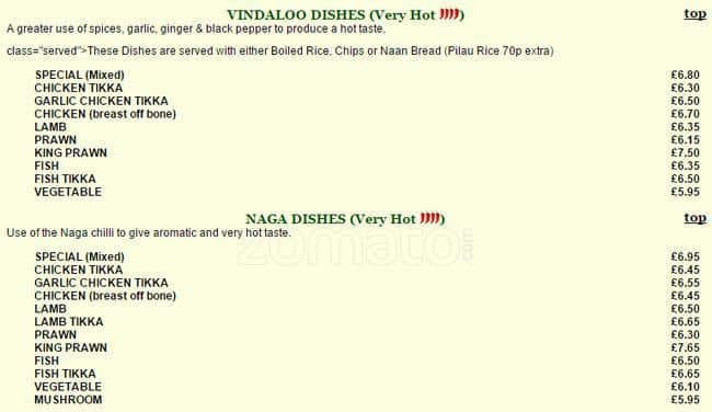 Mahbub Indian Takeaway menu