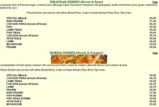 Mahbub Indian Takeaway menu