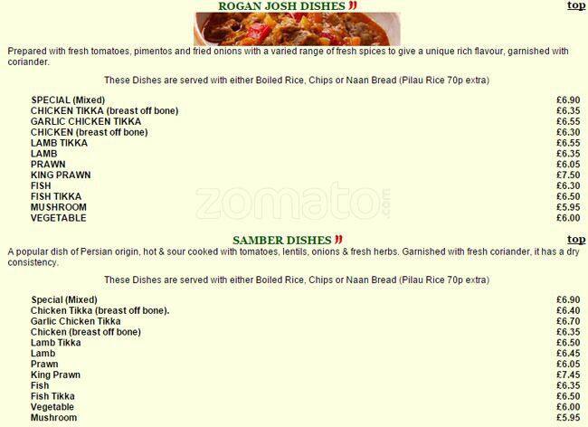 Mahbub Indian Takeaway menu