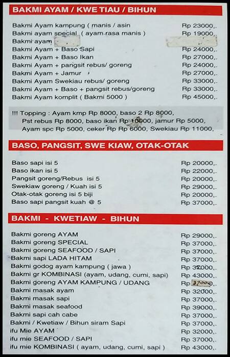 Menu Bakmi Rajim Menu at Bakmi 5000 restaurant, Jakarta, Jalan Otto Iskandar Dinata