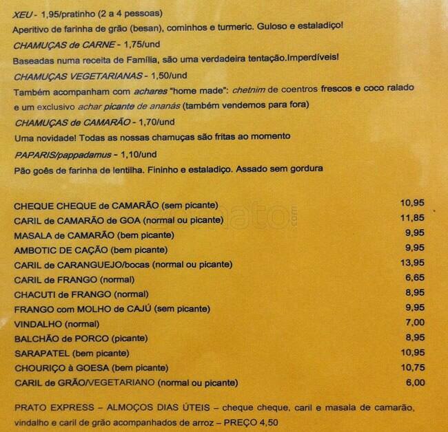 Carta de Comida Goesa