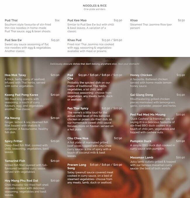 Menu at Fan Thai Restaurant, Camden