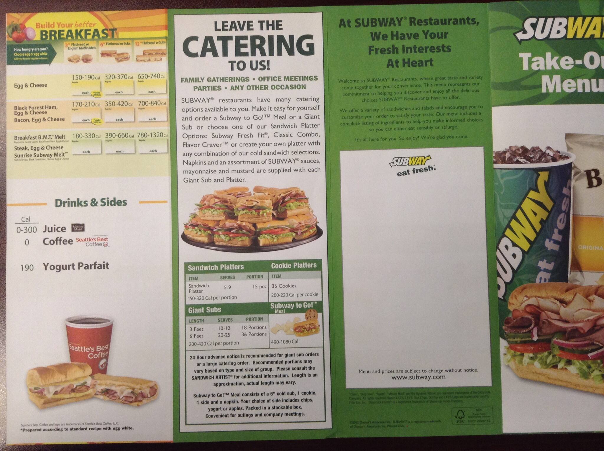 Subway menu