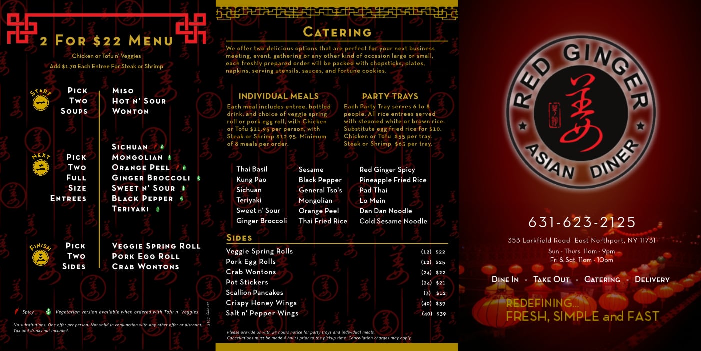 Menu at Red Ginger restaurant, East Northport