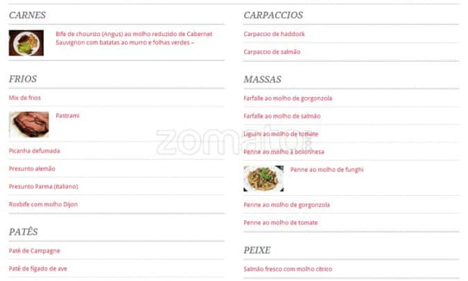 Symposium Vinhos - Bistrô cardápio