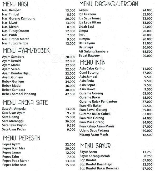 Sambara Resto Menu, Menu for Sambara Resto, Fatmawati, Jakarta - Zomato ...