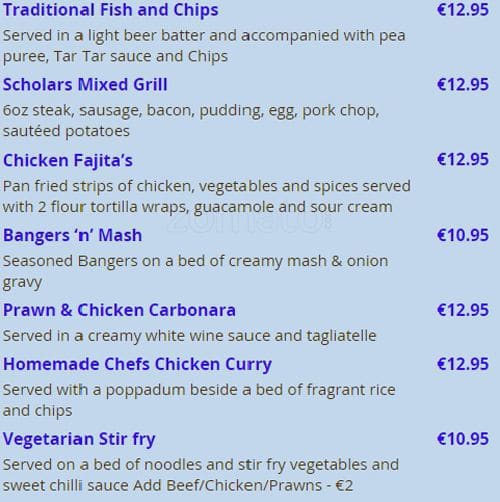 menu-at-scholars-pub-bar-dublin-oldcourt-shopping-centre