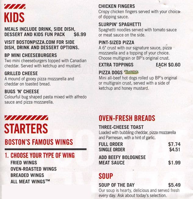 Boston Pizza Menu, Menu for Boston Pizza, North York, Toronto ...