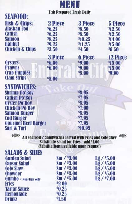 Emerald City Fish & Chips Menu - Urbanspoon/Zomato