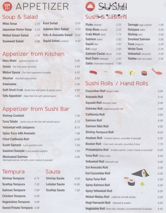 Midori Matsu Menu, Menu for Midori Matsu, Forest Hills, New York City