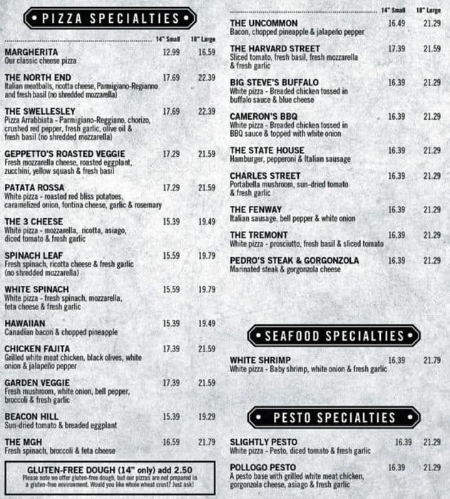Upper Crust Pizzeria Menu, Menu for Upper Crust Pizzeria, Beacon Hill