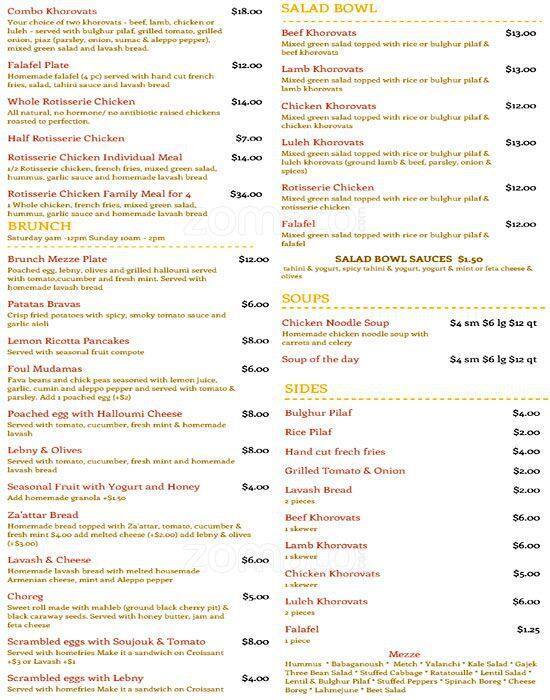 Seta's Cafe menu