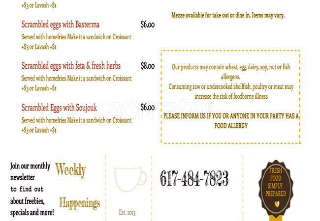 Seta's Cafe menu