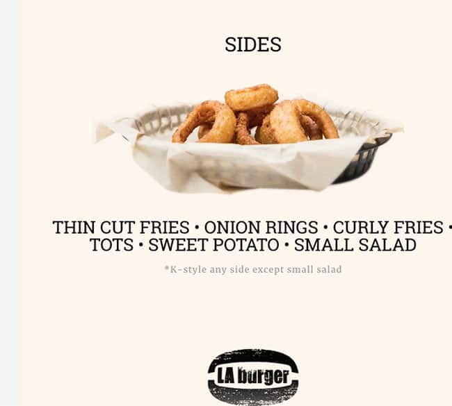 Menu at LA Burger restaurant, Richardson, N Plano Rd