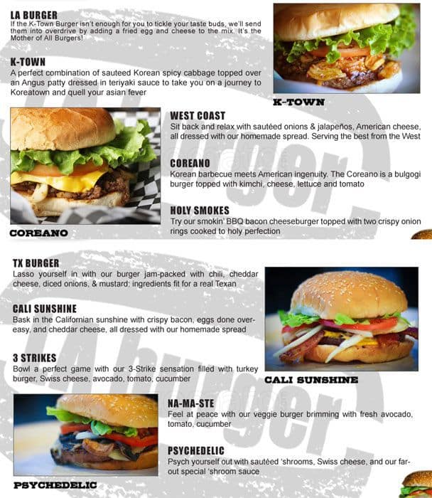 LA Burger Menu, Menu for LA Burger, Richardson, Richardson Urbanspoon