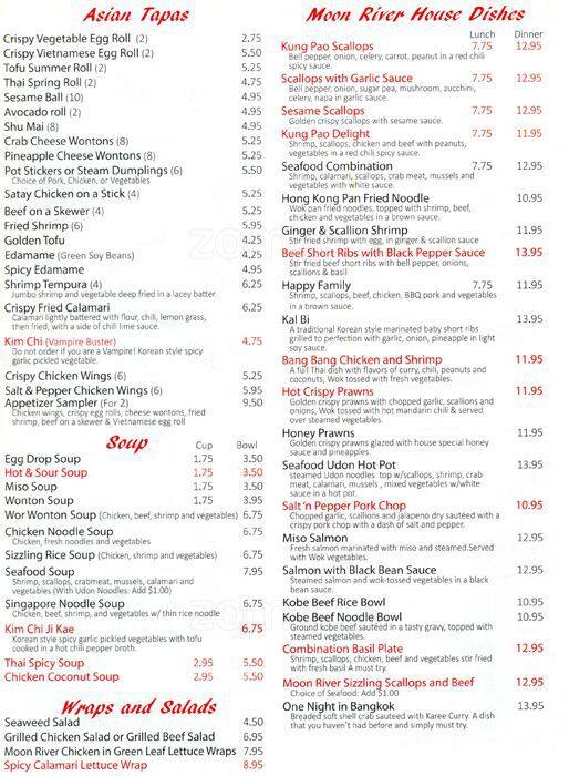 Carta de Moon River Asian Bistro