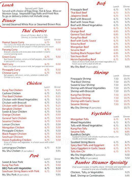 Carta de Moon River Asian Bistro