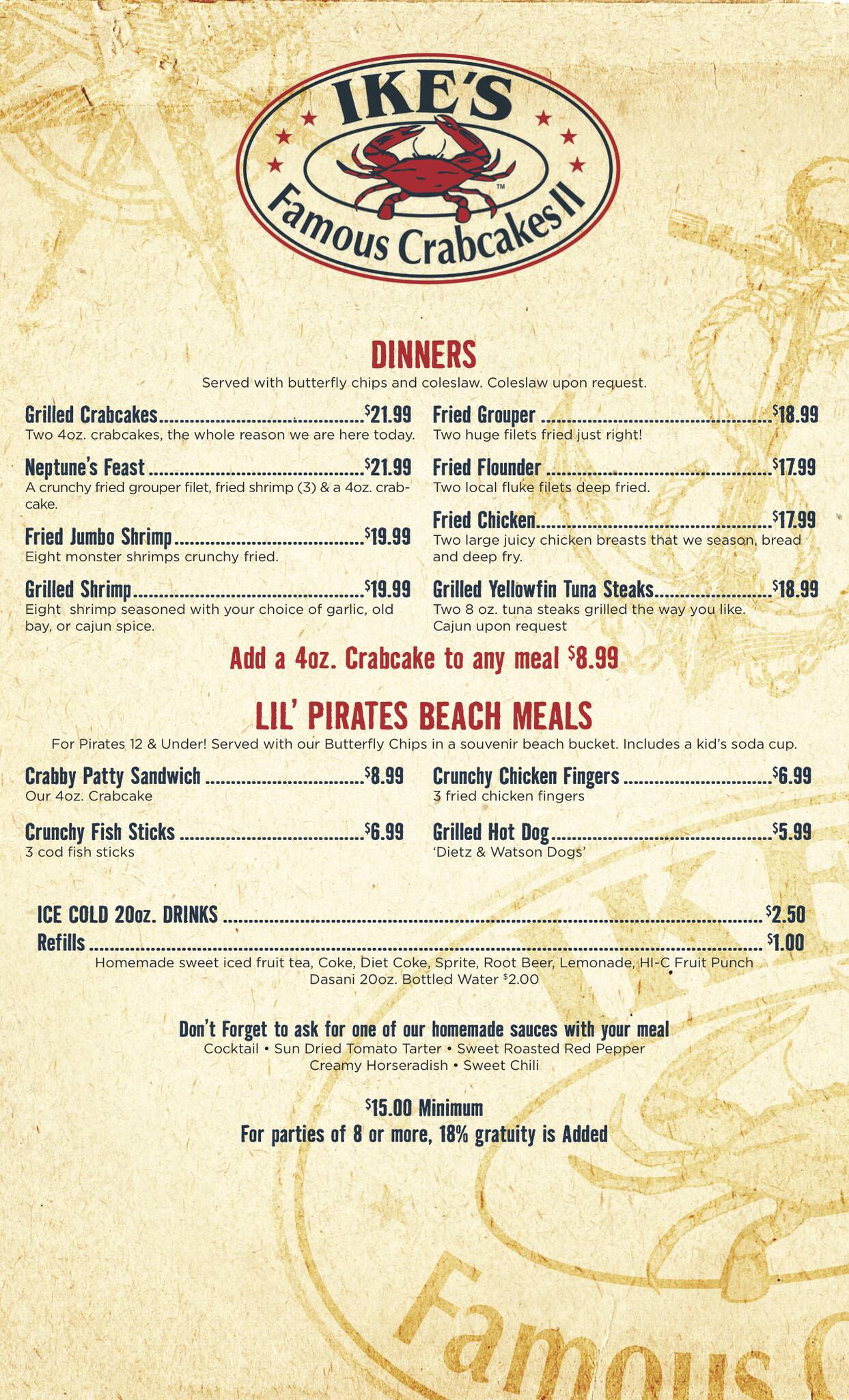 Menu at Ike's Famous Crabcakes restaurant, Ocean City, Boardwalk