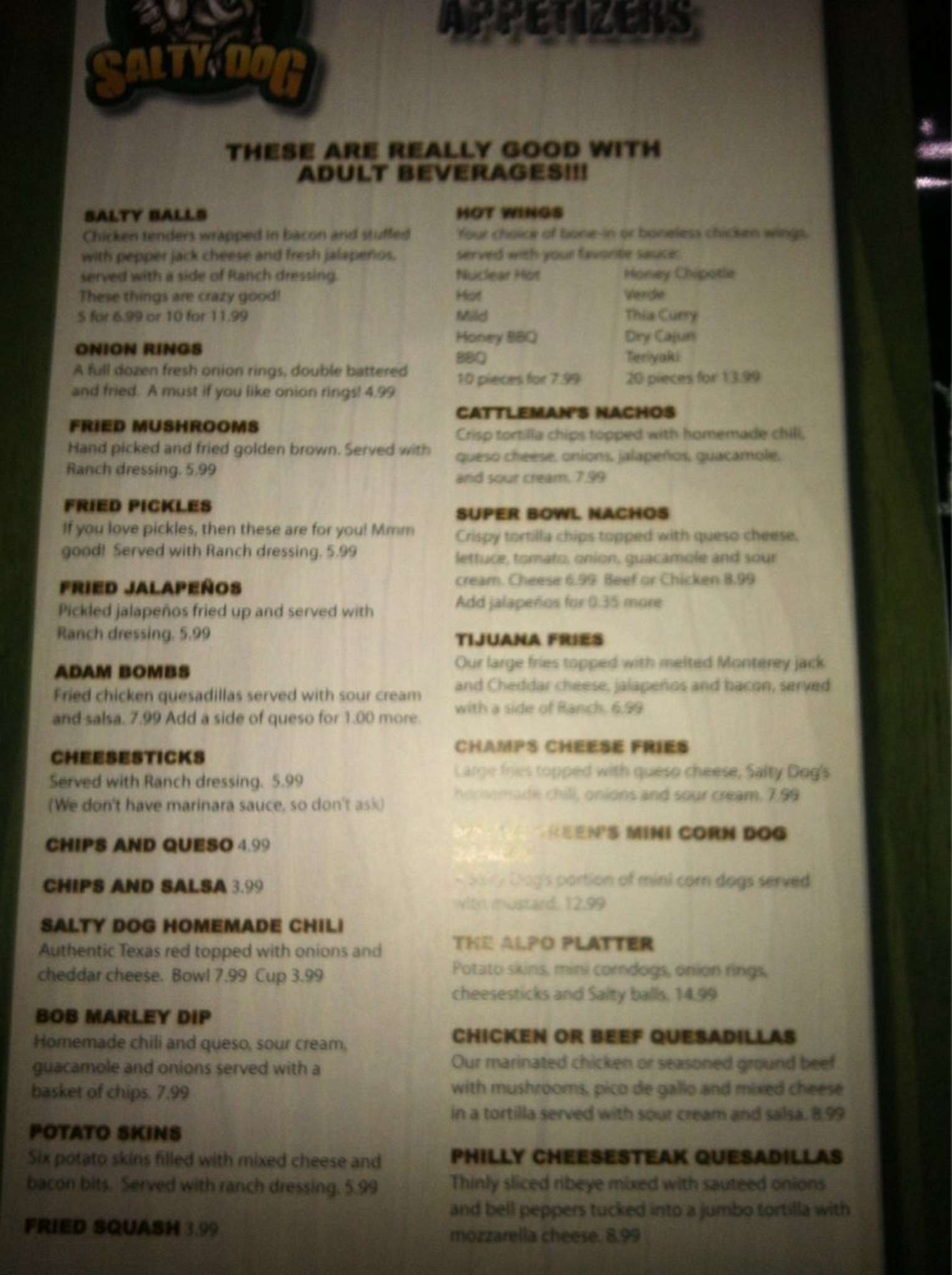 Menu at Salty Dog Sports Bar And Grill, Waco