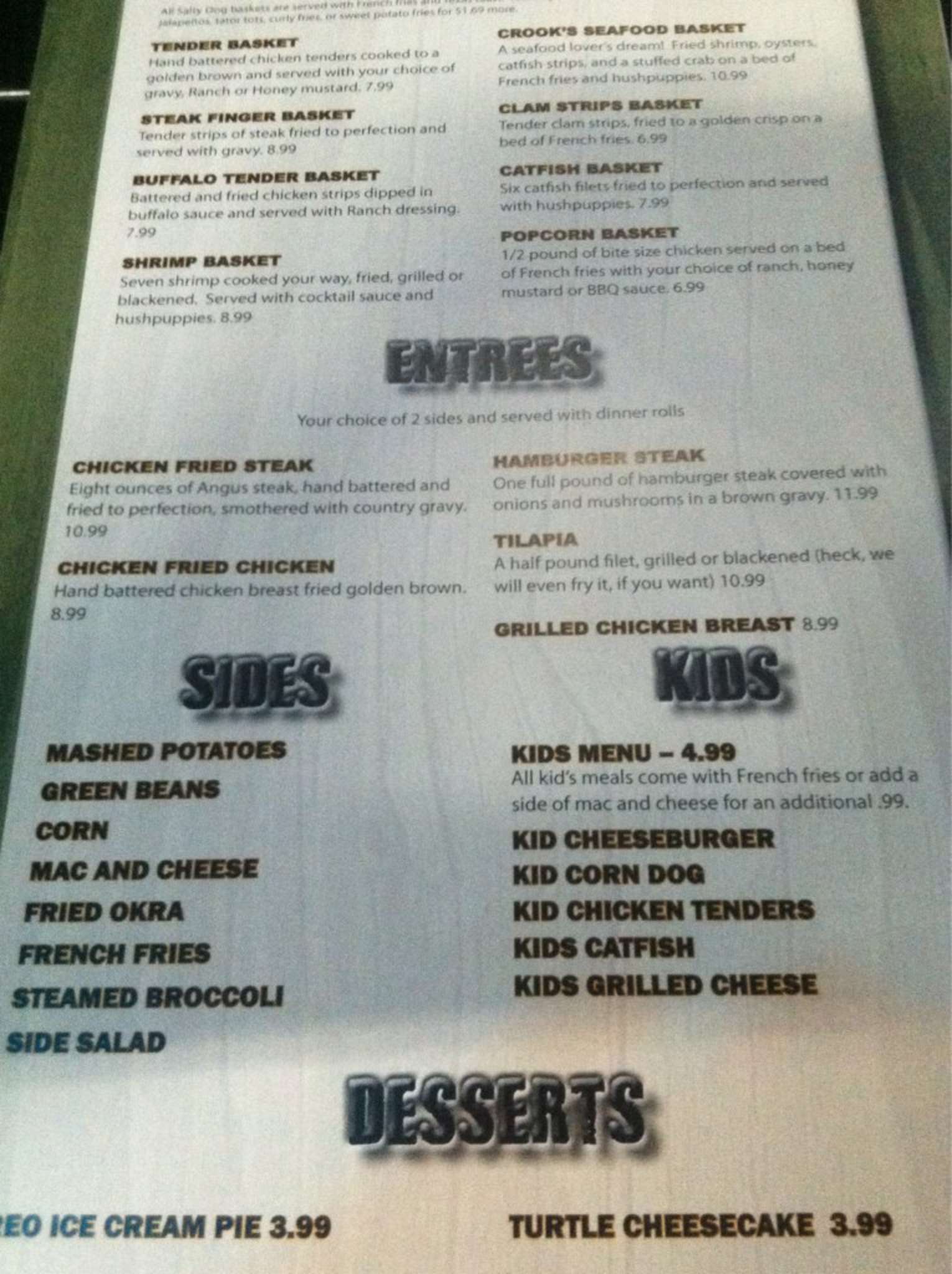 Menu at Salty Dog Sports Bar And Grill, Waco