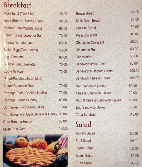 Cafe Namaste French Bakery a Udaipur Foto del Menu con Prezzi Zomato