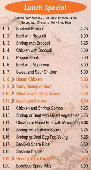 Carta de LI LAI chinese restaurant