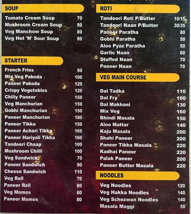 Menu of Flamingo, Sigma 1, Greater Noida