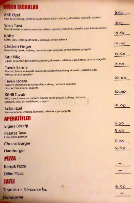 Menu at Ankara Kültürevi Kafe, Ankara
