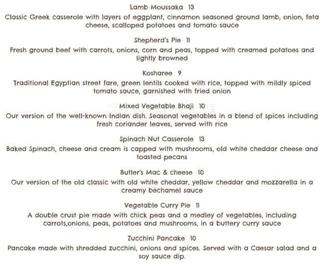 Menu at Butler's Pantry restaurant, Toronto, 371 Roncesvalles Ave