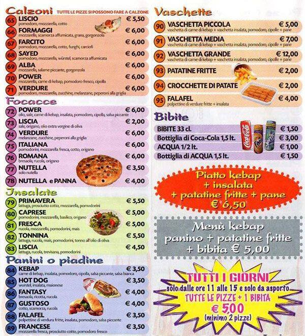 Menu di Power Pizza 