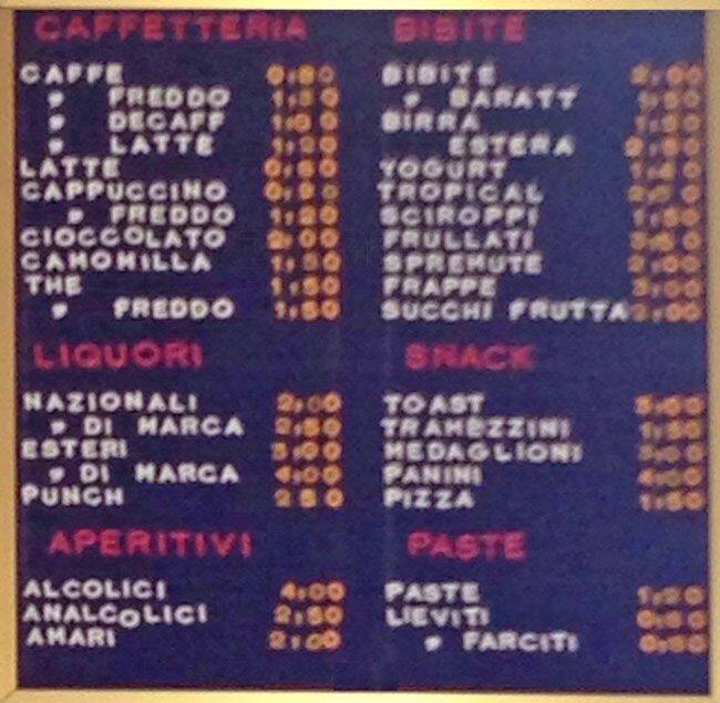 Menu di Caffetteria tre Venezie 