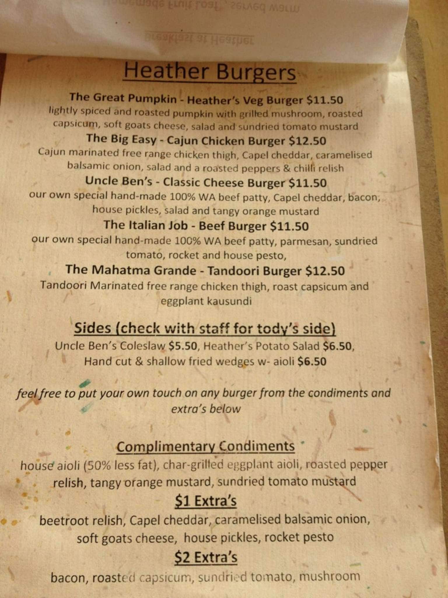 Heather Cafe Menu, Menu for Heather Cafe, Como, Perth Urbanspoon/Zomato