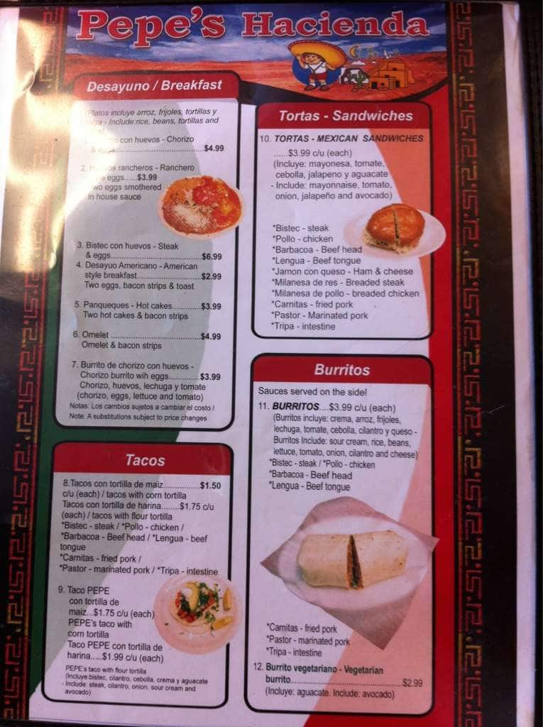 Menu at Pepe's Hacienda & Restaurant, Jacksonville