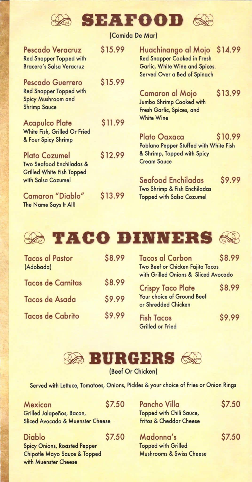 Menu at El Bracero restaurant, Amarillo, Bell St